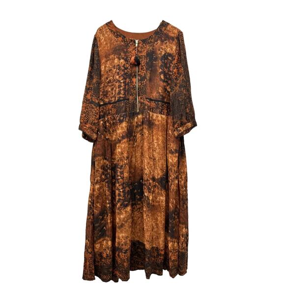 Soft Surroundings Womens Size 18W Orange Black Kaftan Maxi Boho Festival Dress - Picture 1 of 14